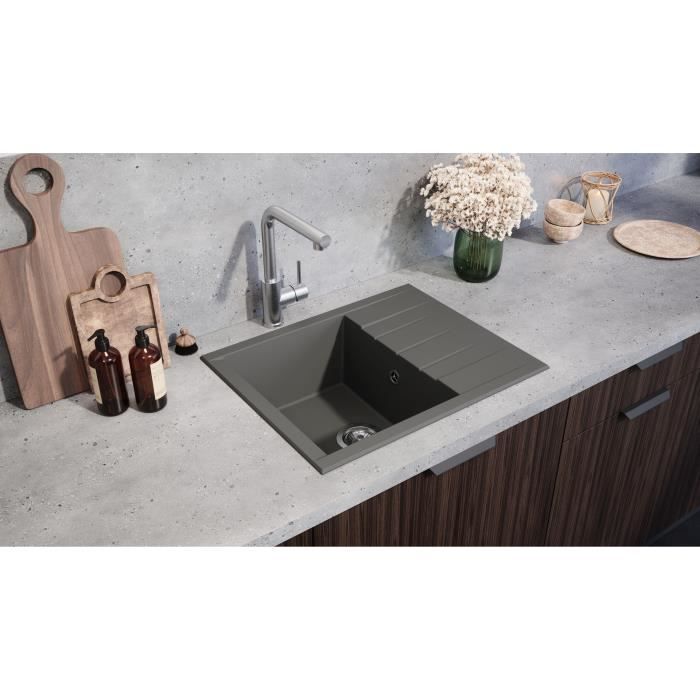 STRADOUR Cube 1C XS Sink - SMC Resin - Concrete Grey - Inset - 62 x 50 cm