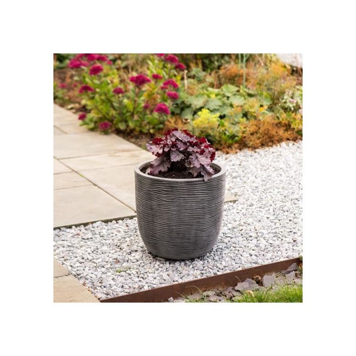 Flower pot - STRATA - L - Round - Amalfi - Ø 42.5 cm x 40 cm H - Pewter color