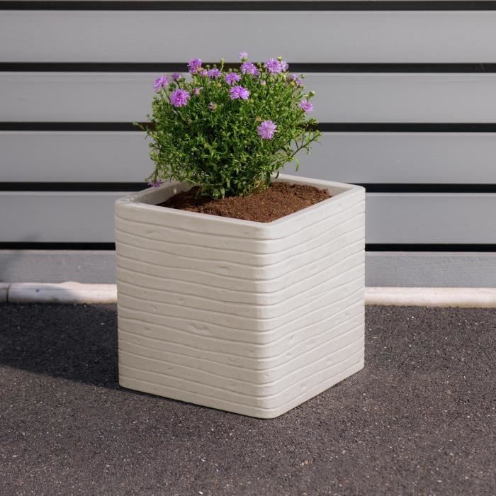 Flower pot - STRATA - Square - Banbury - Ø 30.5 cm x 30 cm H - Stone color