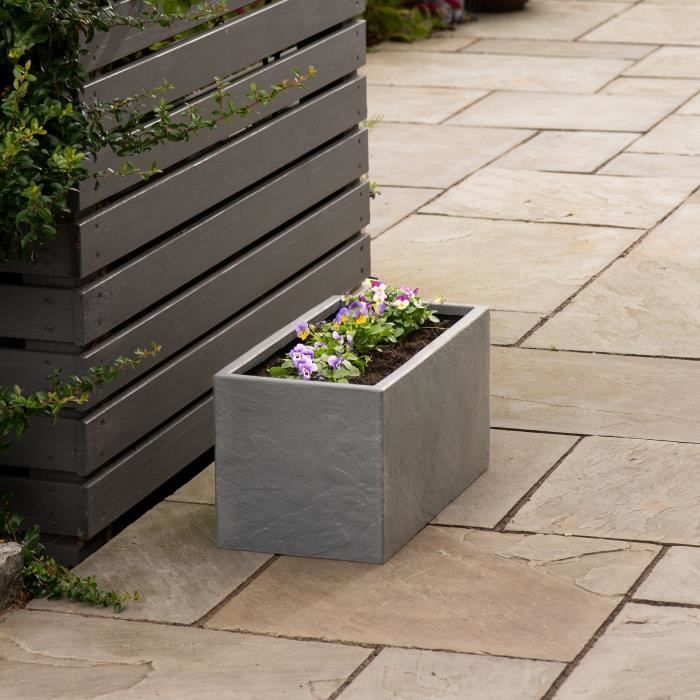 Flower pot - STRATA - Riven trough - Ø 38.5 cm x 17.5 cm H x 46.5 cm L - Ash color