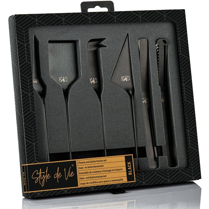 Lifestyle Cheese and Butter Knife Set - Stainless Steel - 6 Pieces - Black