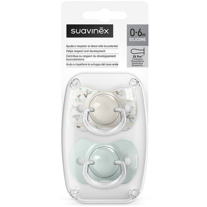 SUAVINEX Symmetrical Pacifiers - Pack of 2 - 0 to 6 months - Birdies - Green