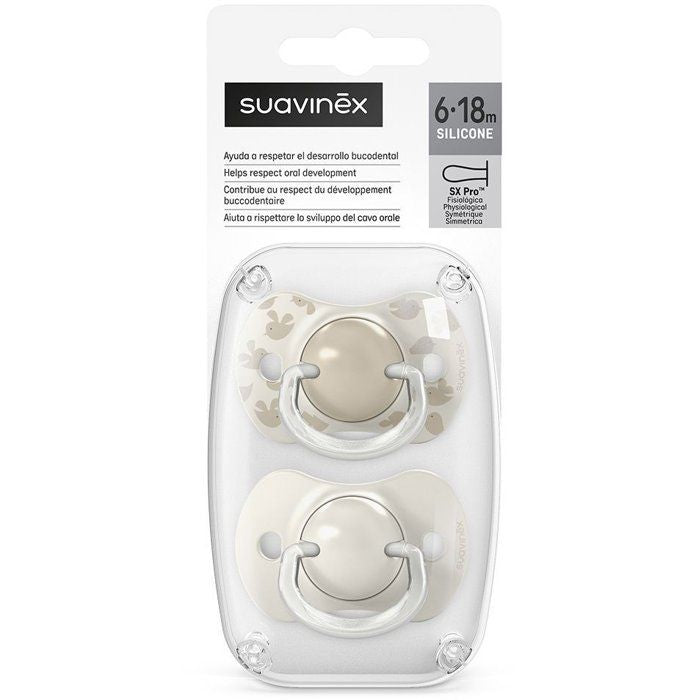 SUAVINEX Symmetrical Pacifiers - Pack of 2 - 6 to 18 months - Birdies - Beige