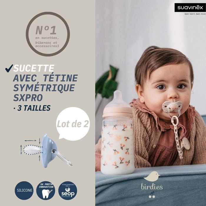 SUAVINEX Symmetrical Pacifiers - Pack of 2 - 6 to 18 months - Birdies - Green