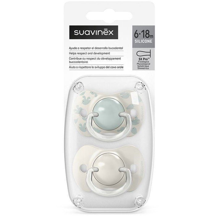 SUAVINEX Symmetrical Pacifiers - Pack of 2 - 6 to 18 months - Birdies - Green