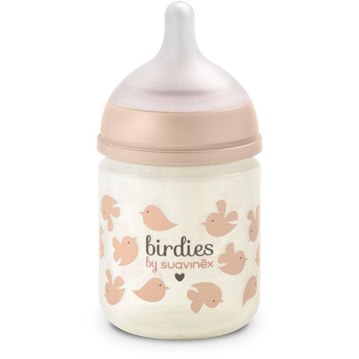 Glass baby bottle - SUAVINEX - Birdies - SX Pro XS teat - 120 ml - 0 to 3 months - Pink