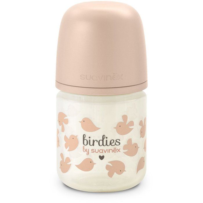 Glass baby bottle - SUAVINEX - Birdies - SX Pro XS teat - 120 ml - 0 to 3 months - Pink