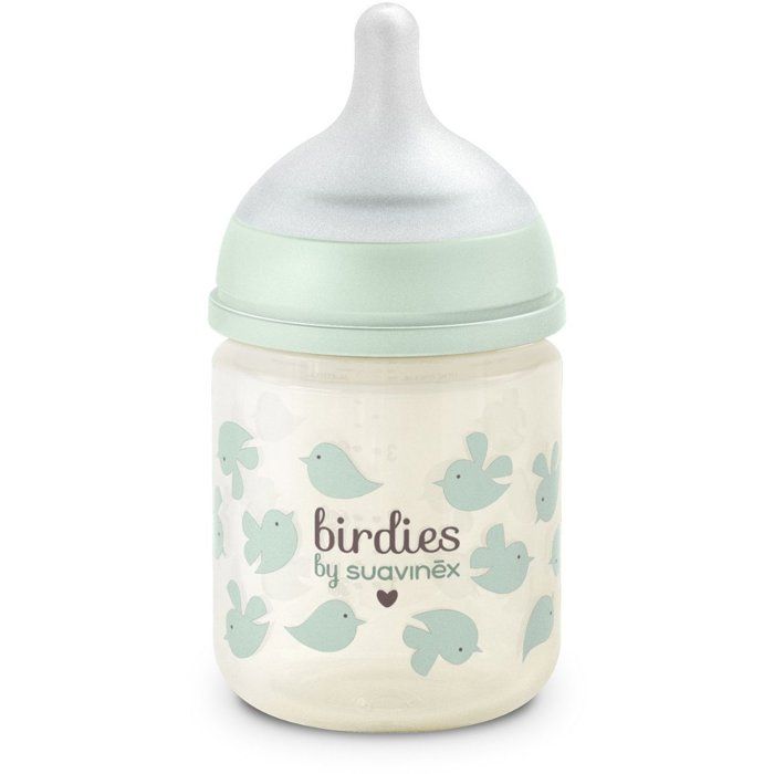 Glass baby bottle - SUAVINEX - Birdies - SX Pro XS teat - 120 ml - 0 to 3 months - Green