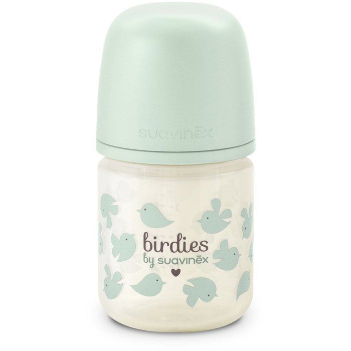 Glass baby bottle - SUAVINEX - Birdies - SX Pro XS teat - 120 ml - 0 to 3 months - Green