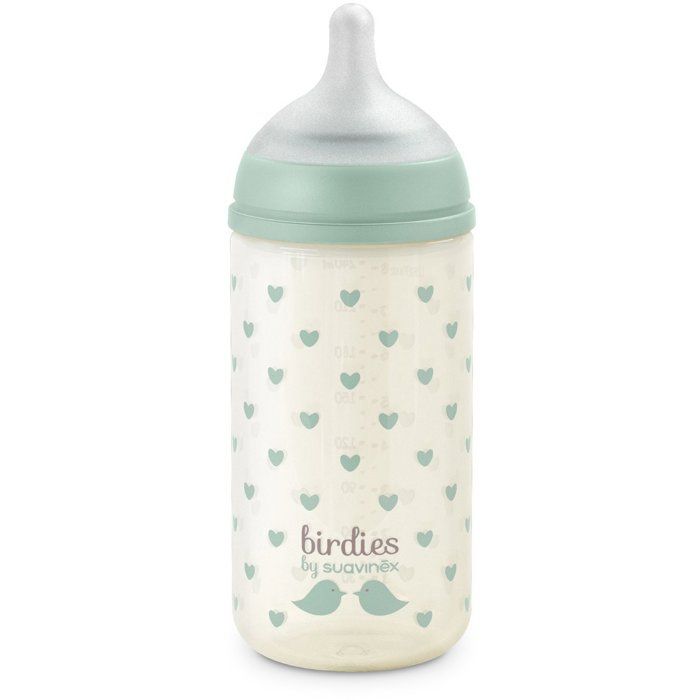 Glass baby bottle - SUAVINEX - Birdies - SX Pro S teat - 240 ml - 3 to 6 months - Green
