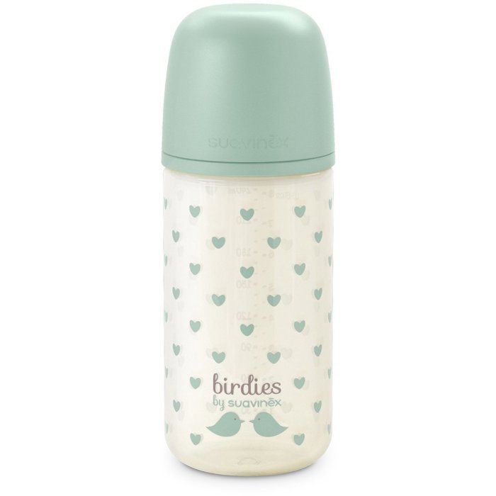 Glass baby bottle - SUAVINEX - Birdies - SX Pro S teat - 240 ml - 3 to 6 months - Green