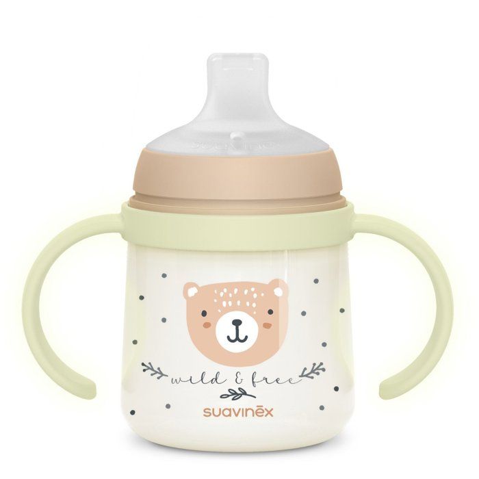 Baby bottle with handles - SUAVINEX - NIGHT&DAY WILD&FREE - 150 ml - 6 months and over - Brown