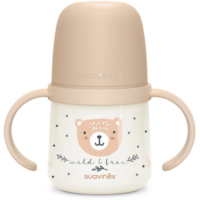 Baby bottle with handles - SUAVINEX - NIGHT&DAY WILD&FREE - 150 ml - 6 months and over - Brown