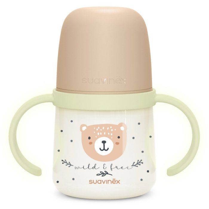 Baby bottle with handles - SUAVINEX - NIGHT&DAY WILD&FREE - 150 ml - 6 months and over - Brown