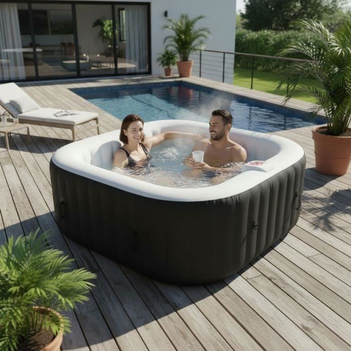 SUNSPA Inflatable Spa - AC01 - 157 x 67 cm - 4-Person Capacity - Square