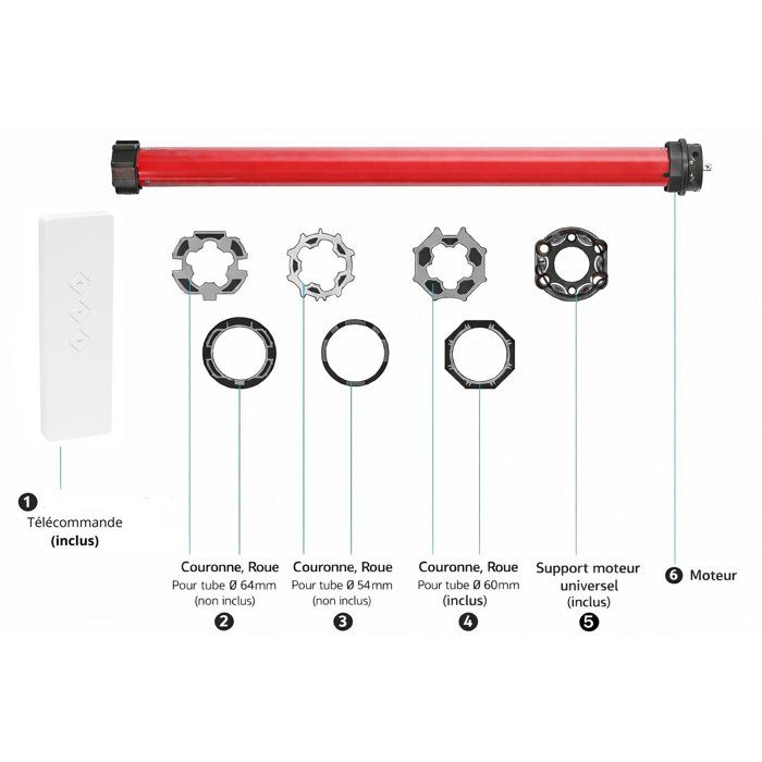 SUPERROLLO Radio-controlled Roller Shutter Motor + Remote Control RM10MMB - Diameter 60 mm - 10 Nm - Max. Curtain Weight 22 kg SR20915