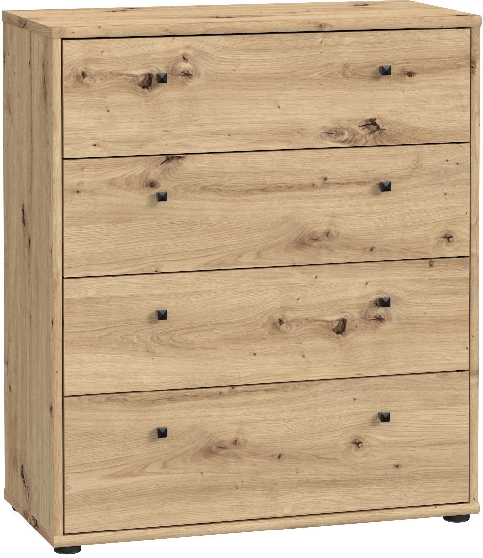 TEMPRA Chest of Drawers - 4 Drawers - Artisan Oak Finish - W73.7 x D34.8 x H85.5 cm 4-Drawer