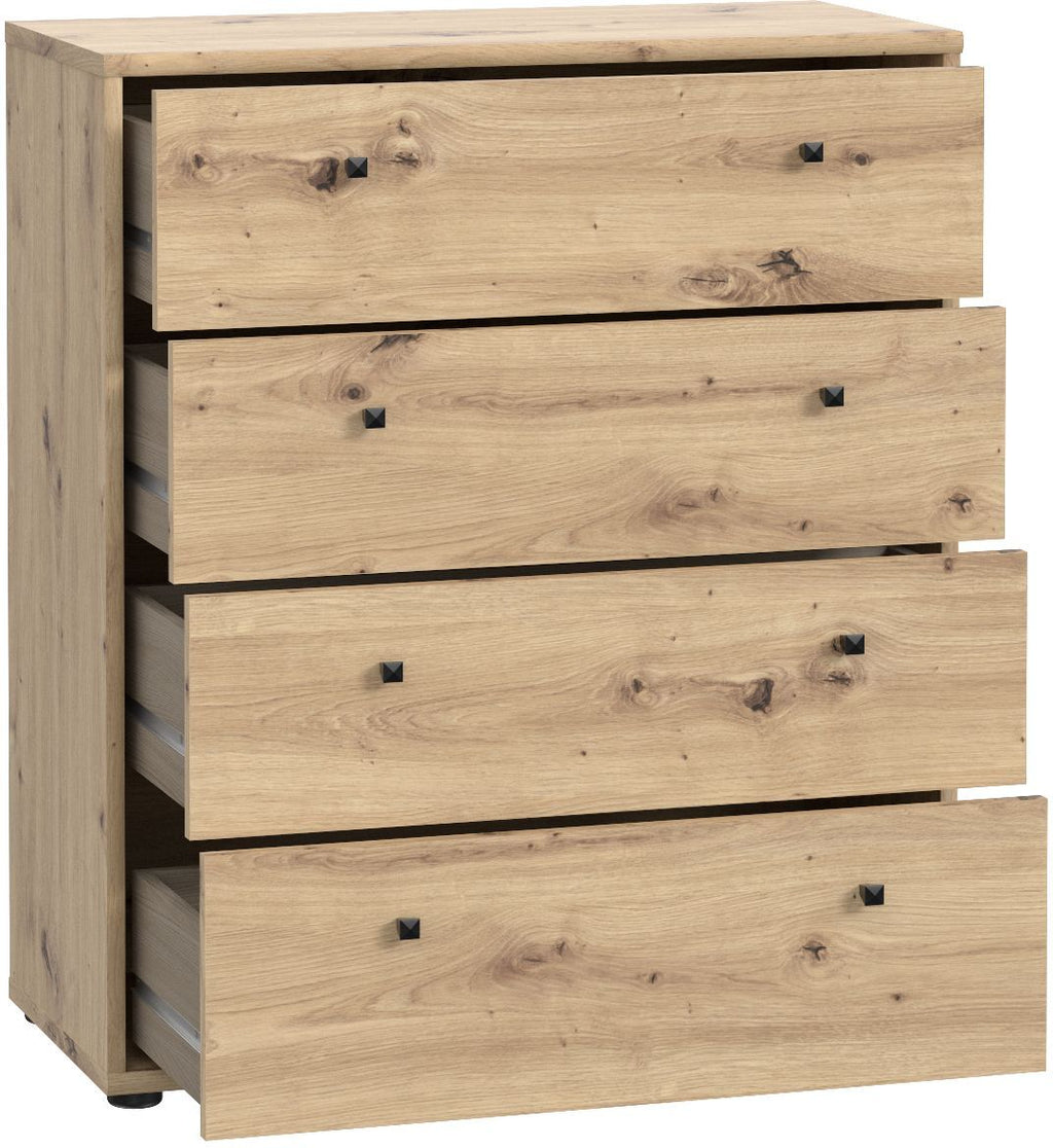 TEMPRA Chest of Drawers - 4 Drawers - Artisan Oak Finish - W73.7 x D34.8 x H85.5 cm 4-Drawer