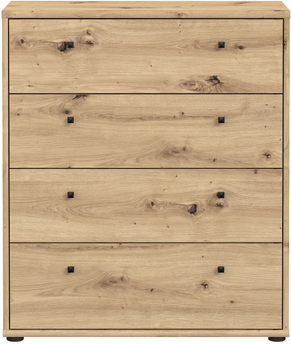 TEMPRA Chest of Drawers - 4 Drawers - Artisan Oak Finish - W73.7 x D34.8 x H85.5 cm 4-Drawer