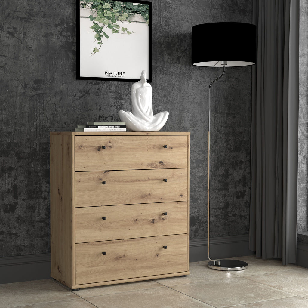 TEMPRA Chest of Drawers - 4 Drawers - Artisan Oak Finish - W73.7 x D34.8 x H85.5 cm 4-Drawer