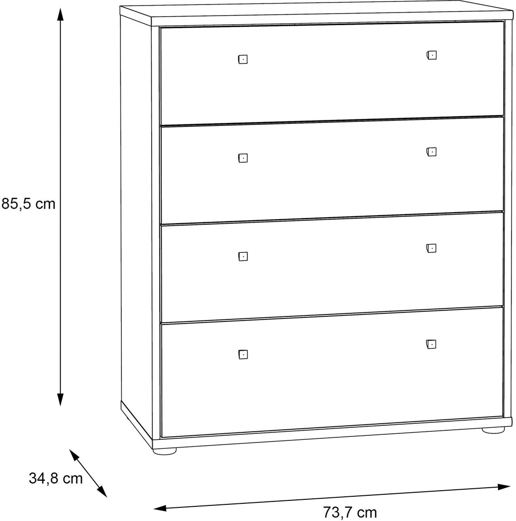 TEMPRA Chest of Drawers - 4 Drawers - Artisan Oak Finish - W73.7 x D34.8 x H85.5 cm 4-Drawer