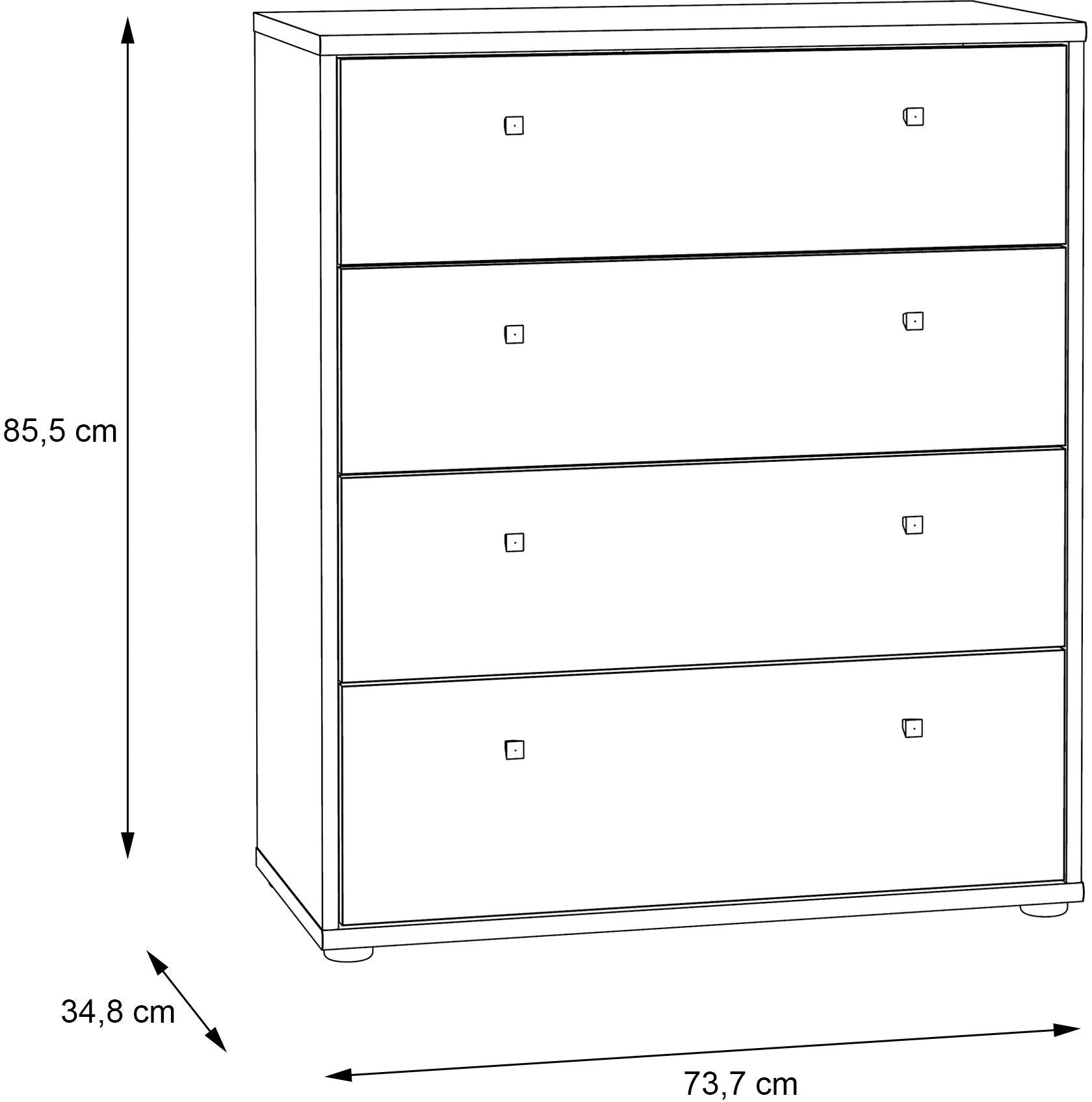 TEMPRA Chest of Drawers - 4 Drawers - Artisan Oak Finish - W73.7 x D34.8 x H85.5 cm 4-Drawer