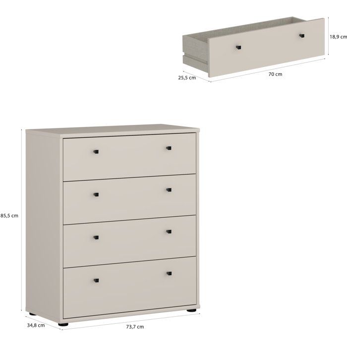 Commode TEMPRA 4 Tiroirs - Décor cachemire  L 73,7 × P 34,8 × H 85,5 cm