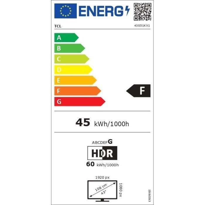 TCL 43S51K - QLED TV 43" (109 cm) - Full HD 1920x1080 - HDR10 - Android TV - 2xHDMI 1.4 - WiFi