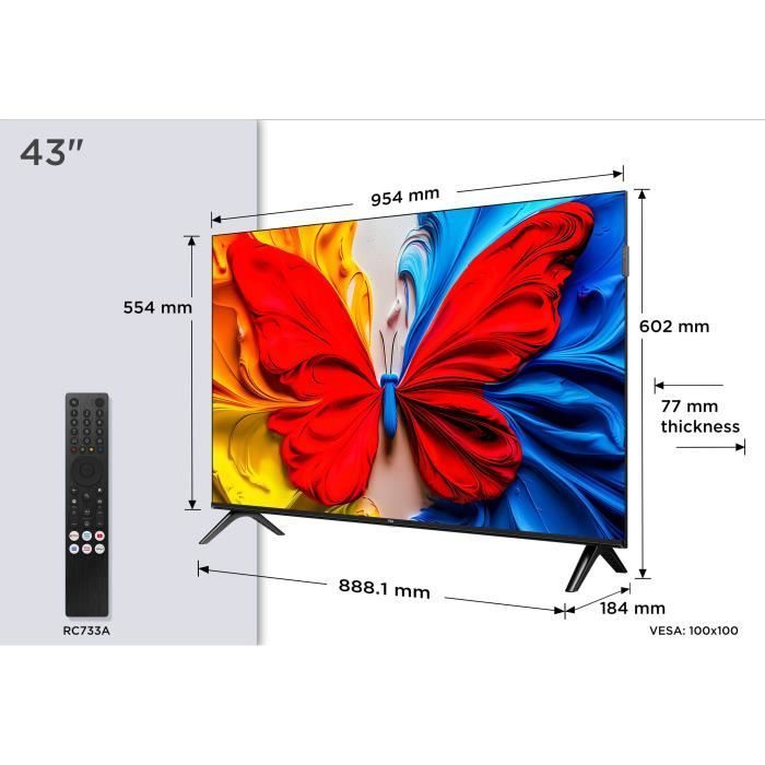TCL 43S51K - QLED TV 43" (109 cm) - Full HD 1920x1080 - HDR10 - Android TV - 2xHDMI 1.4 - WiFi