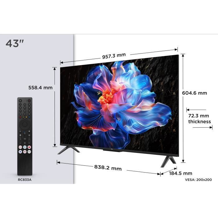 TCL 43P6K - LED TV 43" (109 cm) - 4K UHD 3840x2160 - HDR10+ - Google TV - 3xHDMI 2.1 - WiFi