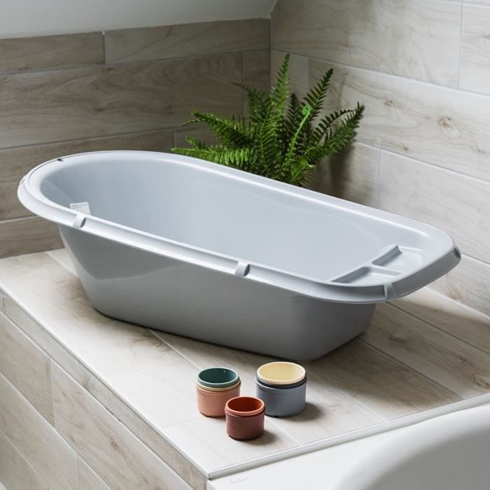 THERMOBABY Luxury Charming Grey Baby Bathtub, Stable and Robust, Drain Plug