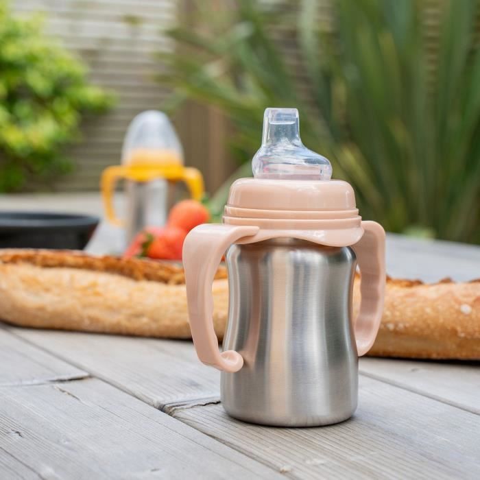 THERMOBABY Training Cup - 180 ml - Stainless Steel - Peach - Ergonomic and Leak-Proof