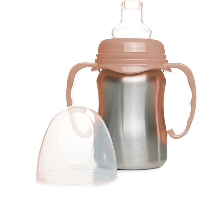 THERMOBABY Training Cup - 180 ml - Stainless Steel - Peach - Ergonomic and Leak-Proof