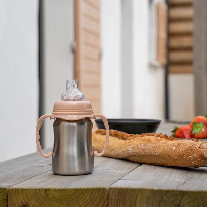 THERMOBABY Training Cup - 180 ml - Stainless Steel - Peach - Ergonomic and Leak-Proof