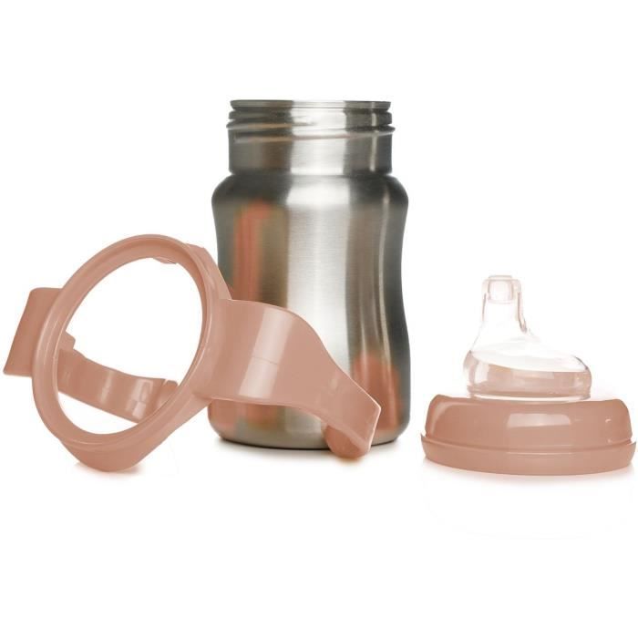 THERMOBABY Training Cup - 180 ml - Stainless Steel - Peach - Ergonomic and Leak-Proof