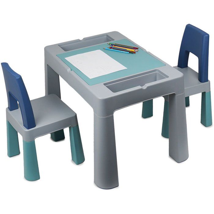 THERMOBABY Multifunctional Activity Table with 2 Chairs - Grey/ Blue