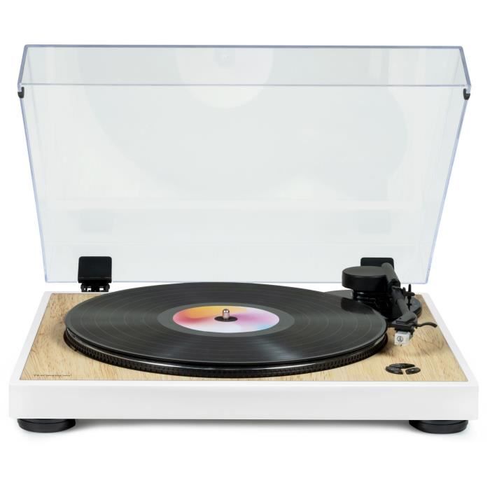 THOMSON TT301 Turntable - Wood and White Design - Audio-Technica AT3600L Cartridge - 33 and 45 RPM