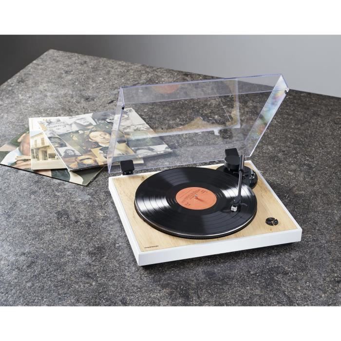 THOMSON TT301 Turntable - Wood and White Design - Audio-Technica AT3600L Cartridge - 33 and 45 RPM