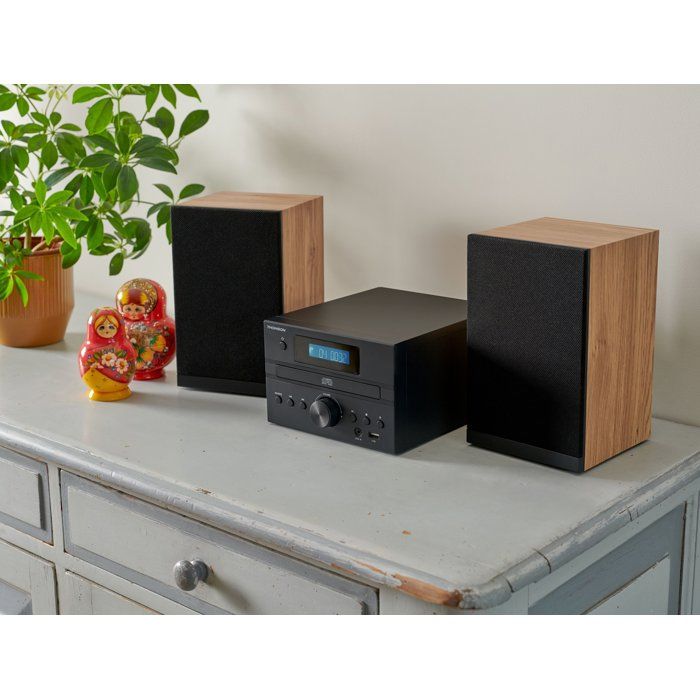 THOMSON Micro Hi-Fi System - Bluetooth, Radio, CD, MP3, USB, DAB - Wood and Black