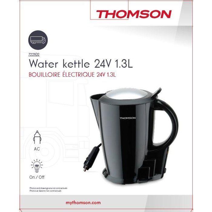 THOMSON 24V Electric Kettle - 1.3 L - 250W - With 0.75 m Cigarette Lighter Cord