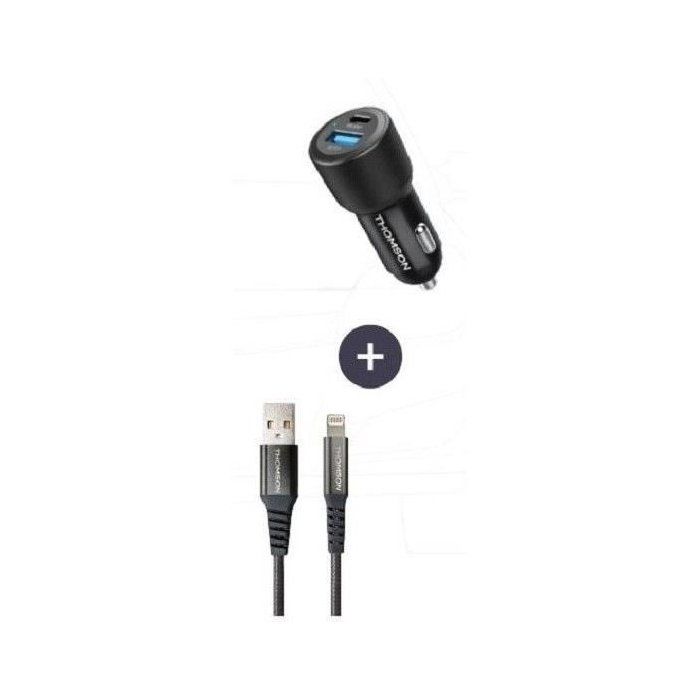 Car charger and cable pack - THOMSON - 12/24V 60W car charger + high-performance 3A A to L cable - 1.50 m length