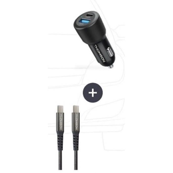 Car charger and cable pack - THOMSON - 12/24V 60W car charger + 65W high-performance C to C cable - 1.50 m length