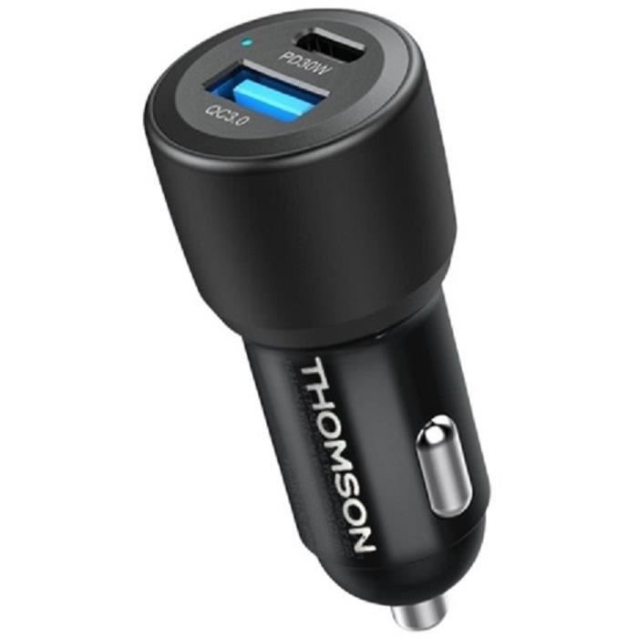 THOMSON 12/24V 60W Car Charger - USB-C PD 30W + USB-A QC 3.0 30W - Overvoltage, Overcurrent, Short-Circuit Protection THOMSON-12/24V-60W
