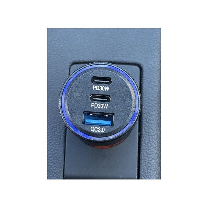 THOMSON Car Charger - 12/24V - 60W - 2x USB-C PD 30W + USB-A QC 3.0 18W - Overvoltage, Overcurrent, Short-Circuit Protection