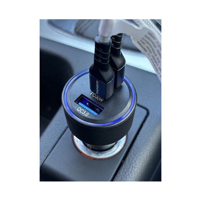 THOMSON Car Charger - 12/24V - 60W - 2x USB-C PD 30W + USB-A QC 3.0 18W - Overvoltage, Overcurrent, Short-Circuit Protection