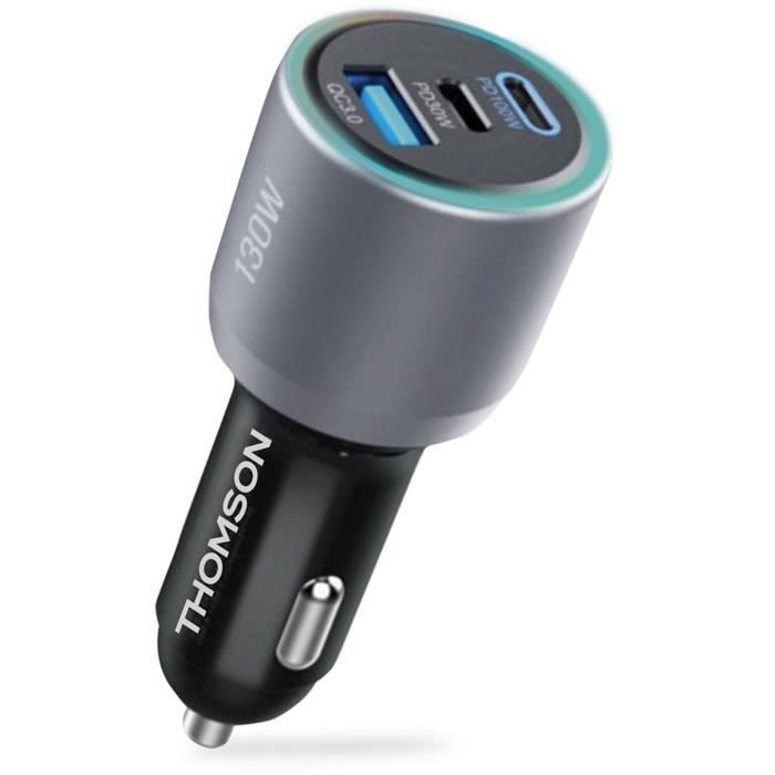 THOMSON Car Charger - 12/24V - 130W - 2x USB-C PD 100W + PD 30W + USB-A QC 3.0 18W - GaN Technology