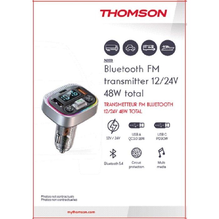 THOMSON Bluetooth FM Transmitter V5.4 - 12/24V - 48W - QC 3.0 & PD 30W