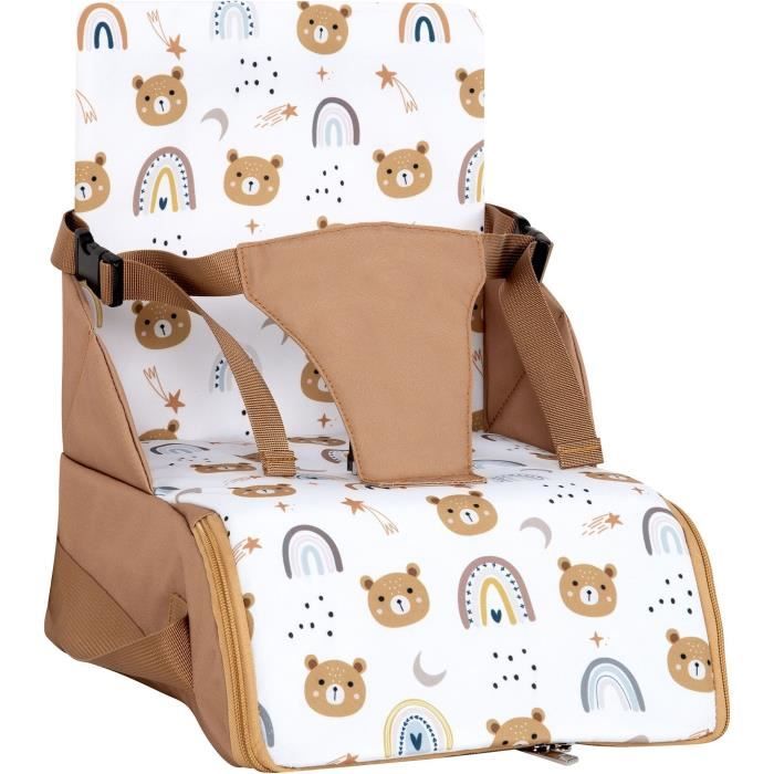 TINEO Portable Booster Seat, Ultra Compact, 30 x 28 x 13 cm, Camel/Teddy Bears