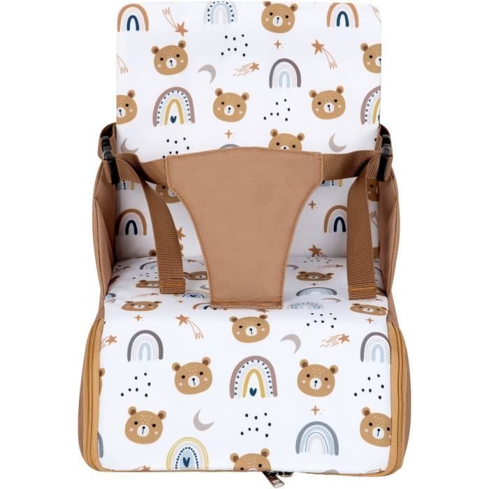 TINEO Portable Booster Seat, Ultra Compact, 30 x 28 x 13 cm, Camel/Teddy Bears