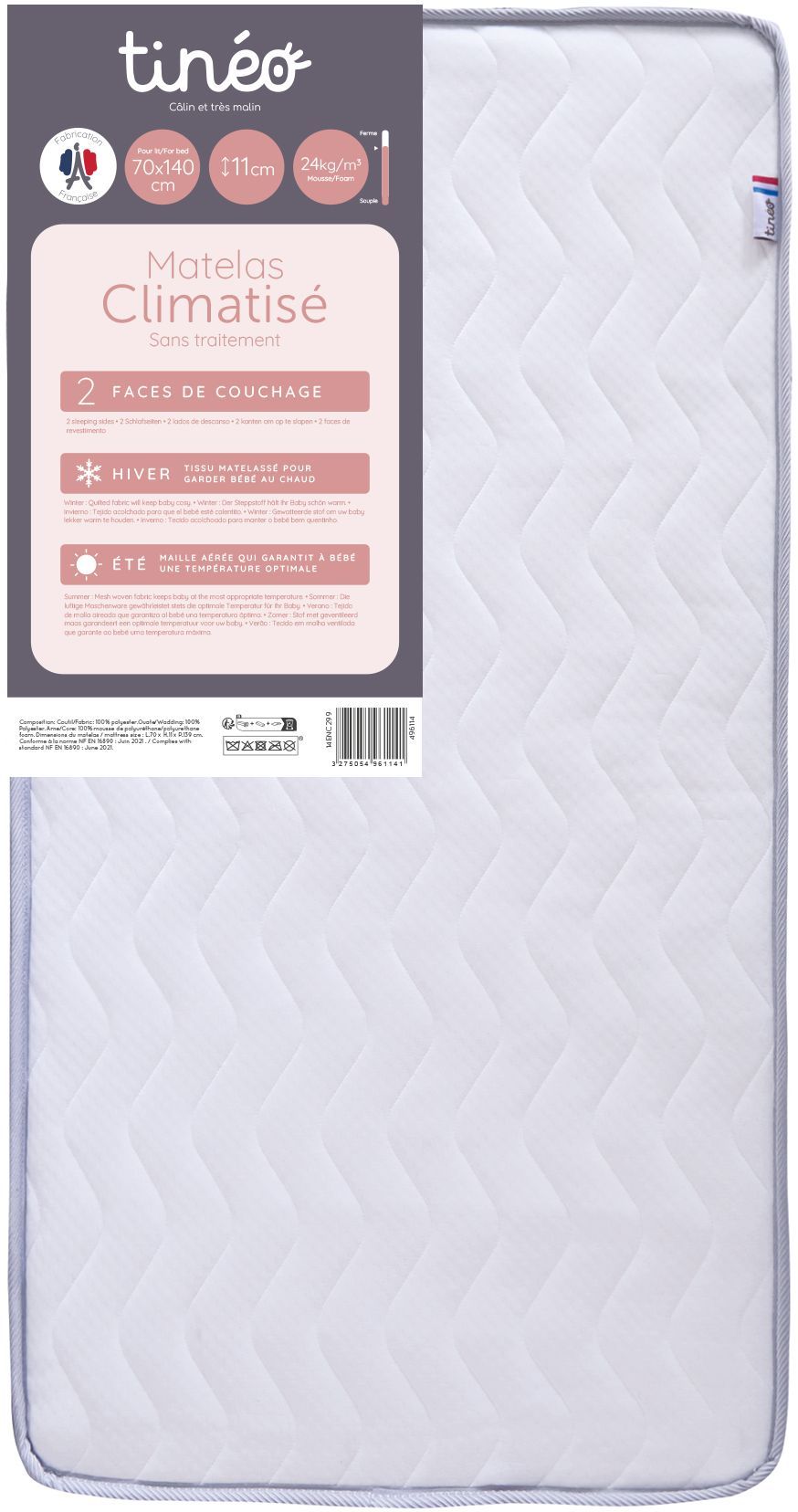 TINEO Air-conditioned Baby Mattress - 70 x 140 cm - 11 cm Thick